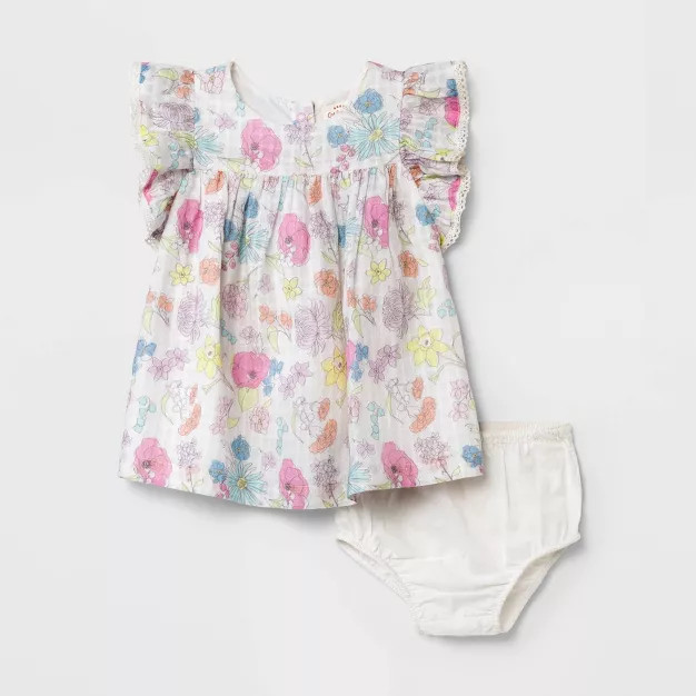 Baby Girls' Floral Dobby A-Line Dress - Cat & Jack™ Off-White | Target