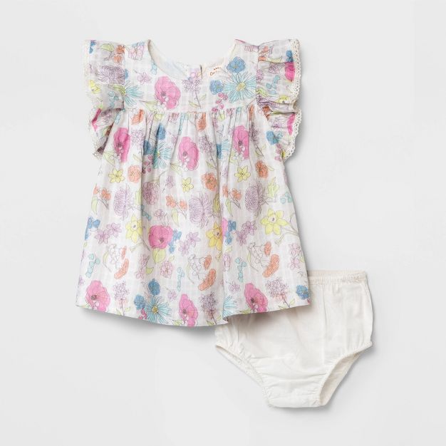 Baby Girls' Floral Dobby A-Line Dress - Cat & Jack™ Off-White | Target