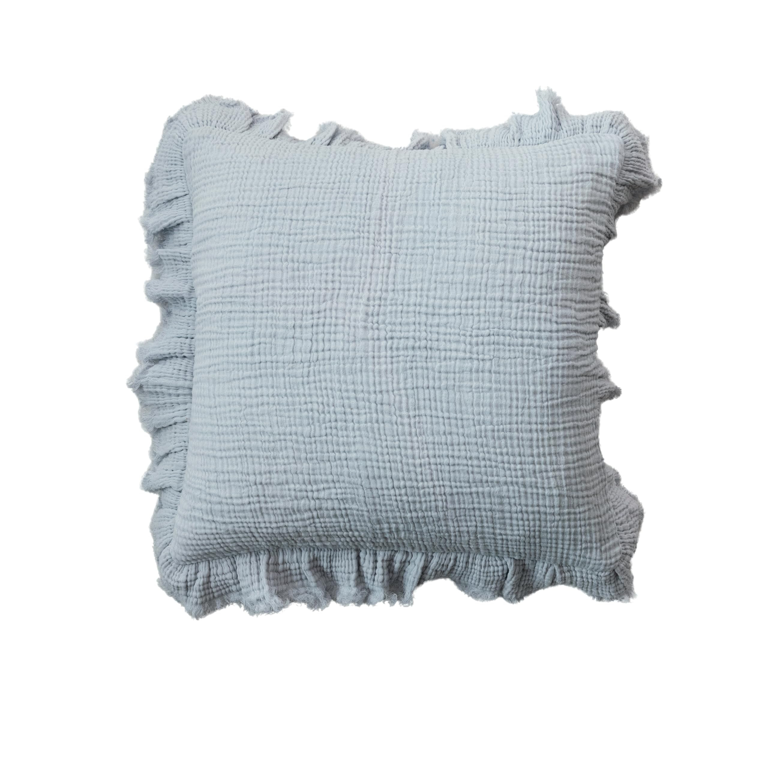 Creative Co-Op, Light Blue Cotton Pillow with Ruffled Trim | Amazon (US)