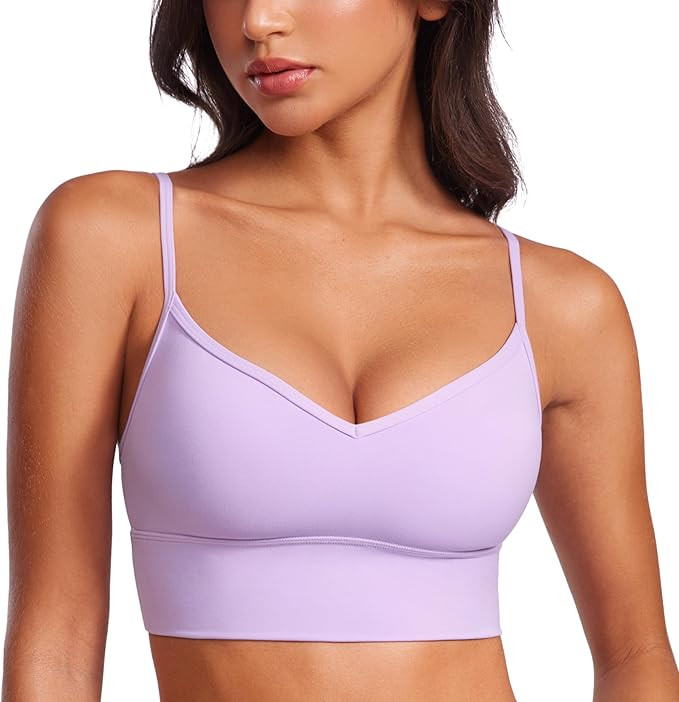 CRZ YOGA Womens Butterluxe Sweetheart Longline Sports Bra - V Neck Adjustable Thin Strap Yoga Bra... | Amazon (US)