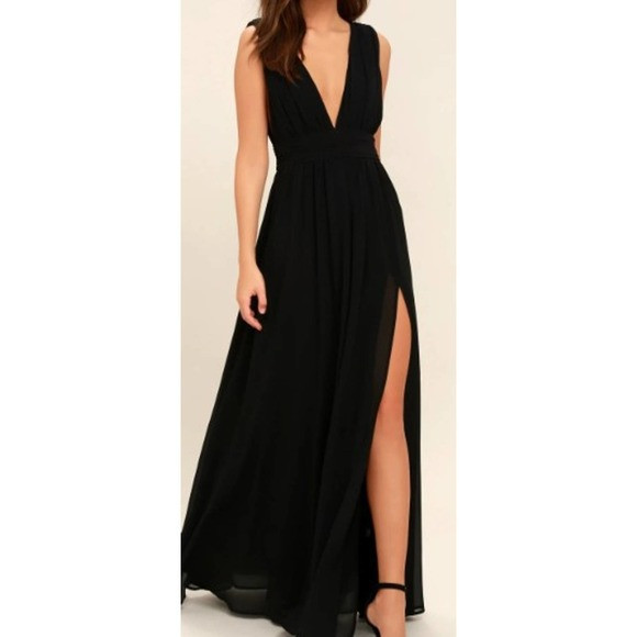LULU'S sz L Heavenly Hues V-Neck Maxi Black Goddess Gown Dress NWT B132 | Poshmark