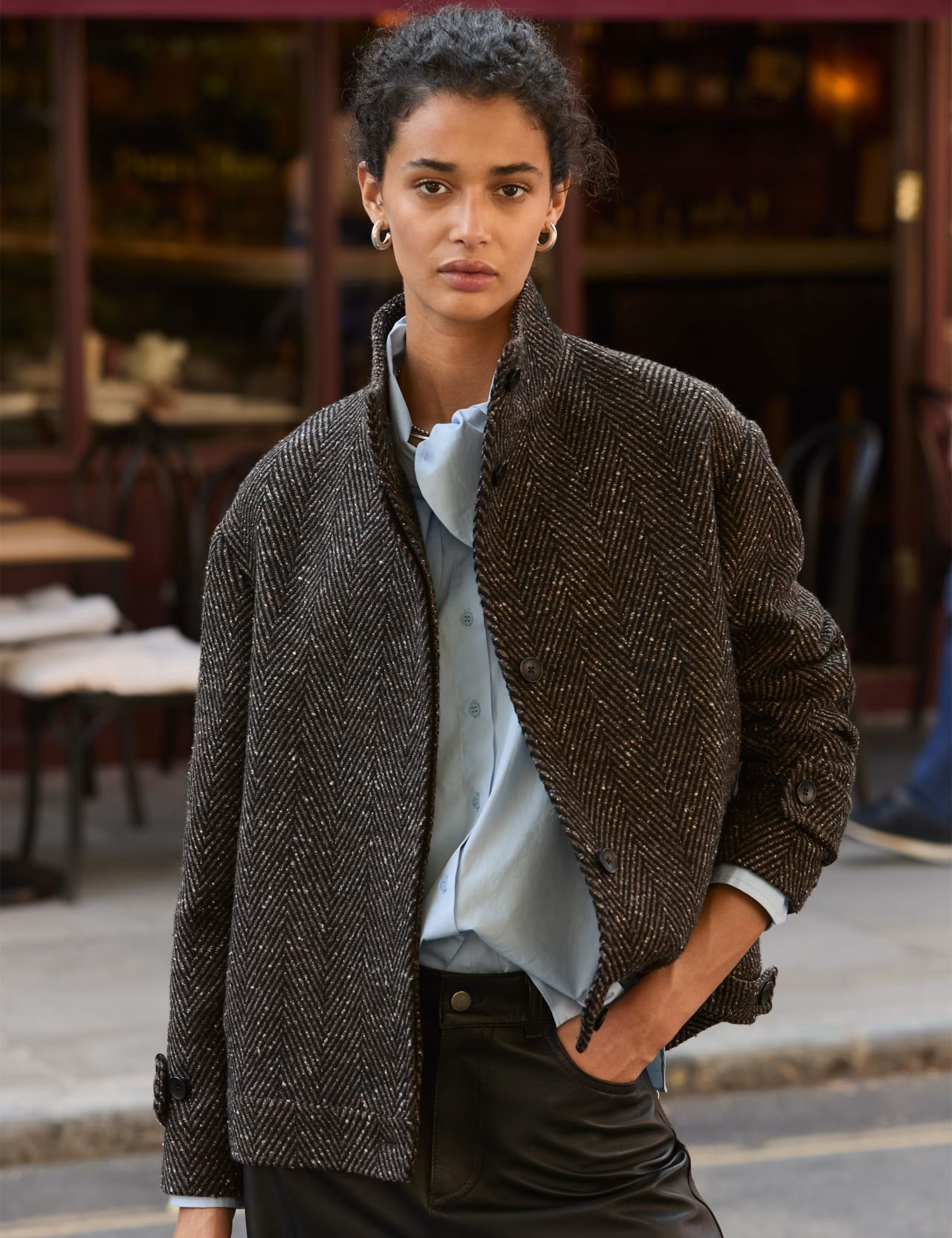 Wool Blend Cropped Overcoat with Silk | Marks & Spencer (UK)