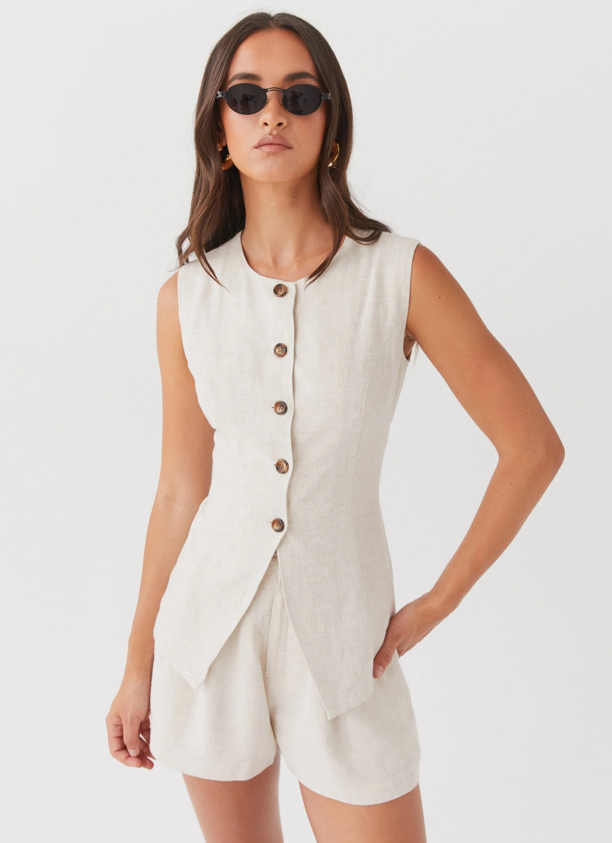 Born For Bordeaux Linen Vest - Oatmeal | Peppermayo (Global)