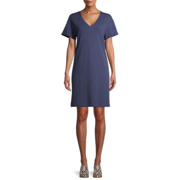 Time and Tru Women's V-Neck T-Shirt Dress | Walmart (US)