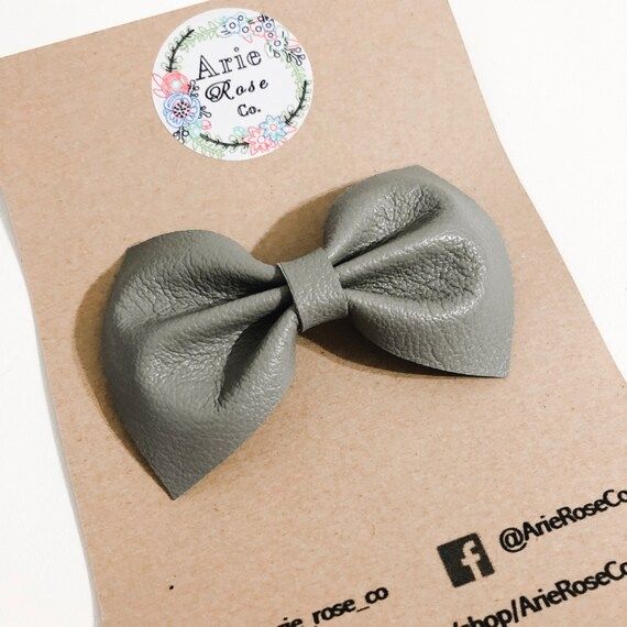 Gray Genuine Leather Bow | Etsy (US)