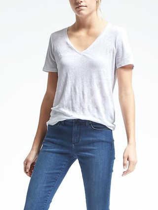 Short-Sleeve Linen Vee Tee | Banana Republic US
