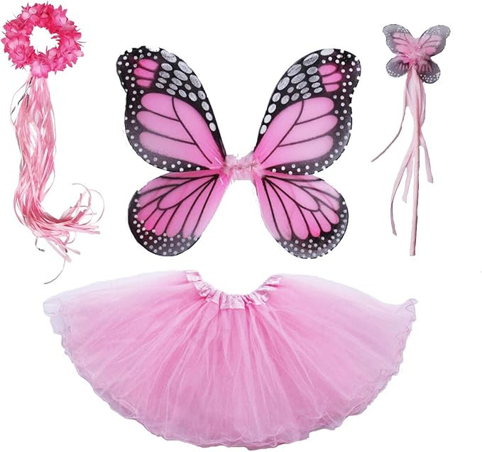 Girls Fairy Costume Set with Butterfly Wings Tutu Wand and Halo Headband | Amazon (US)