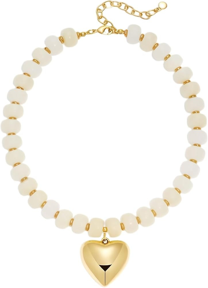 Acrylic Chunky Heart Beaded Necklace for Women Colorful Resin Beaded Choker Necklace Gold Puffy H... | Amazon (US)