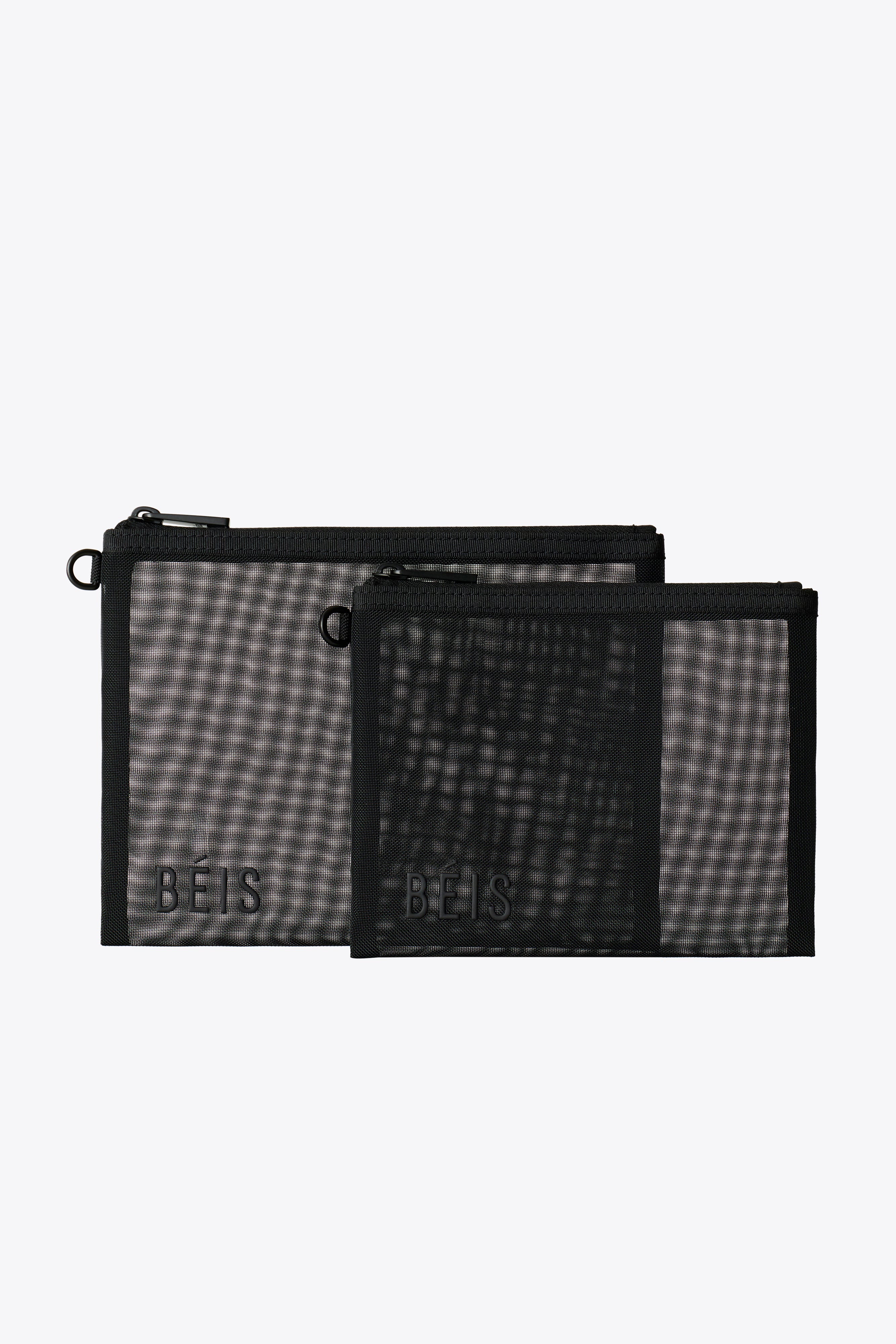 BÉIS 'The Mesh Pouch Duo' in Black - Mesh Travel Bags With Zippers For Travel | BEIS