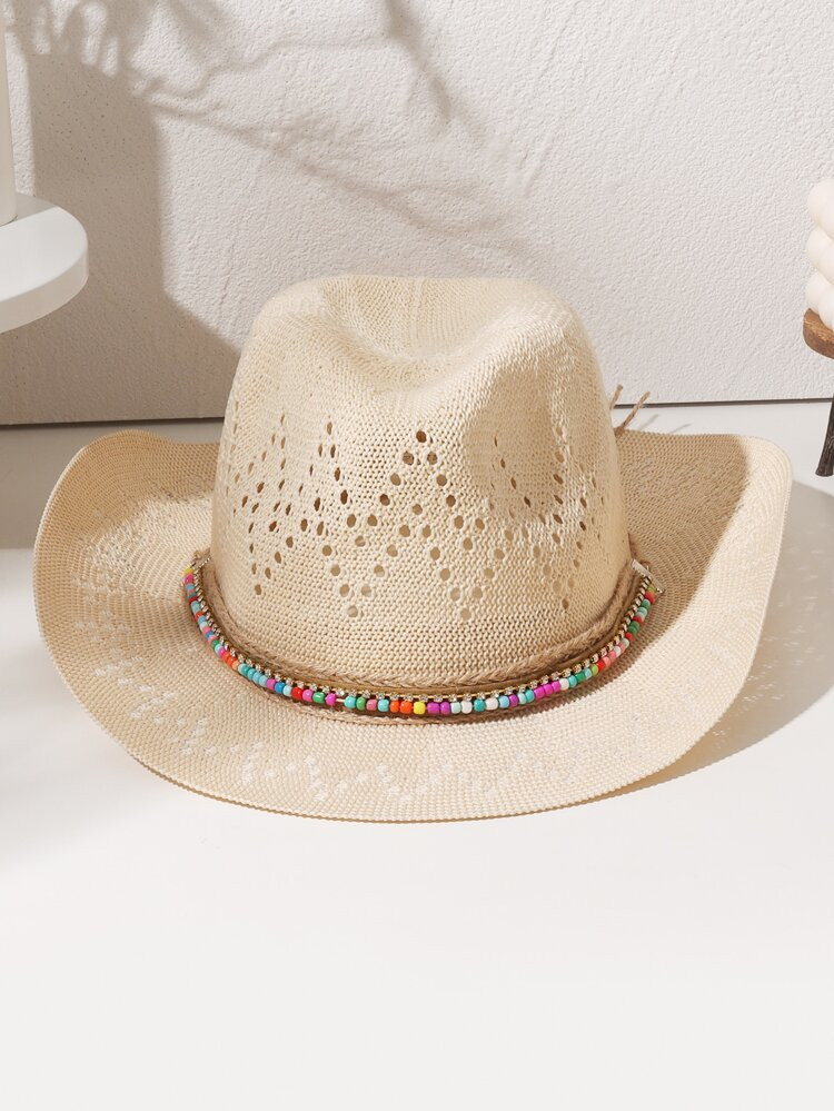 Rhinestone & Bead Decor Hollow Out Cowboy Hat | SHEIN