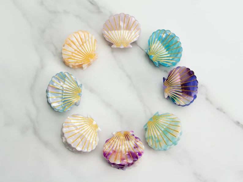 Mini Seashell Hair Claw Clip | Hair Clip | Hair Claw, Scallop Shell Acetate Resin Acrylic Hair ac... | Etsy (US)