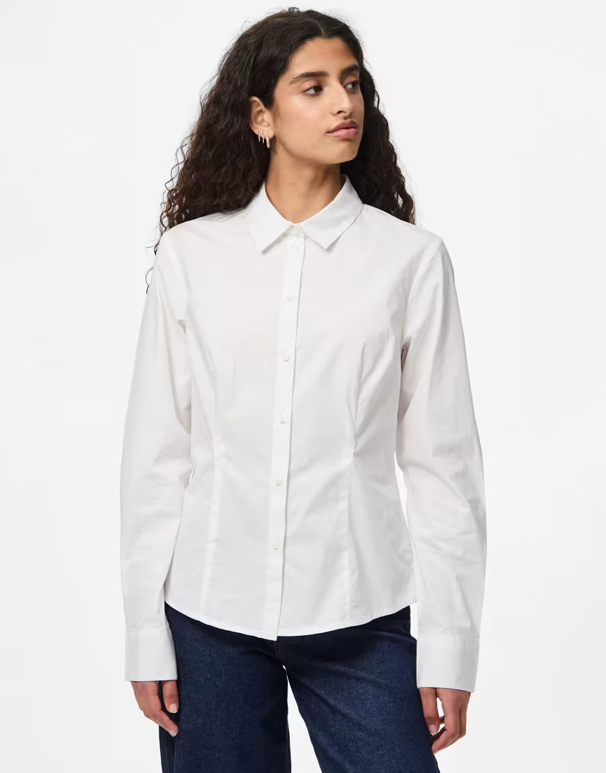Pieces cinched waist shirt in white | ASOS (Global)