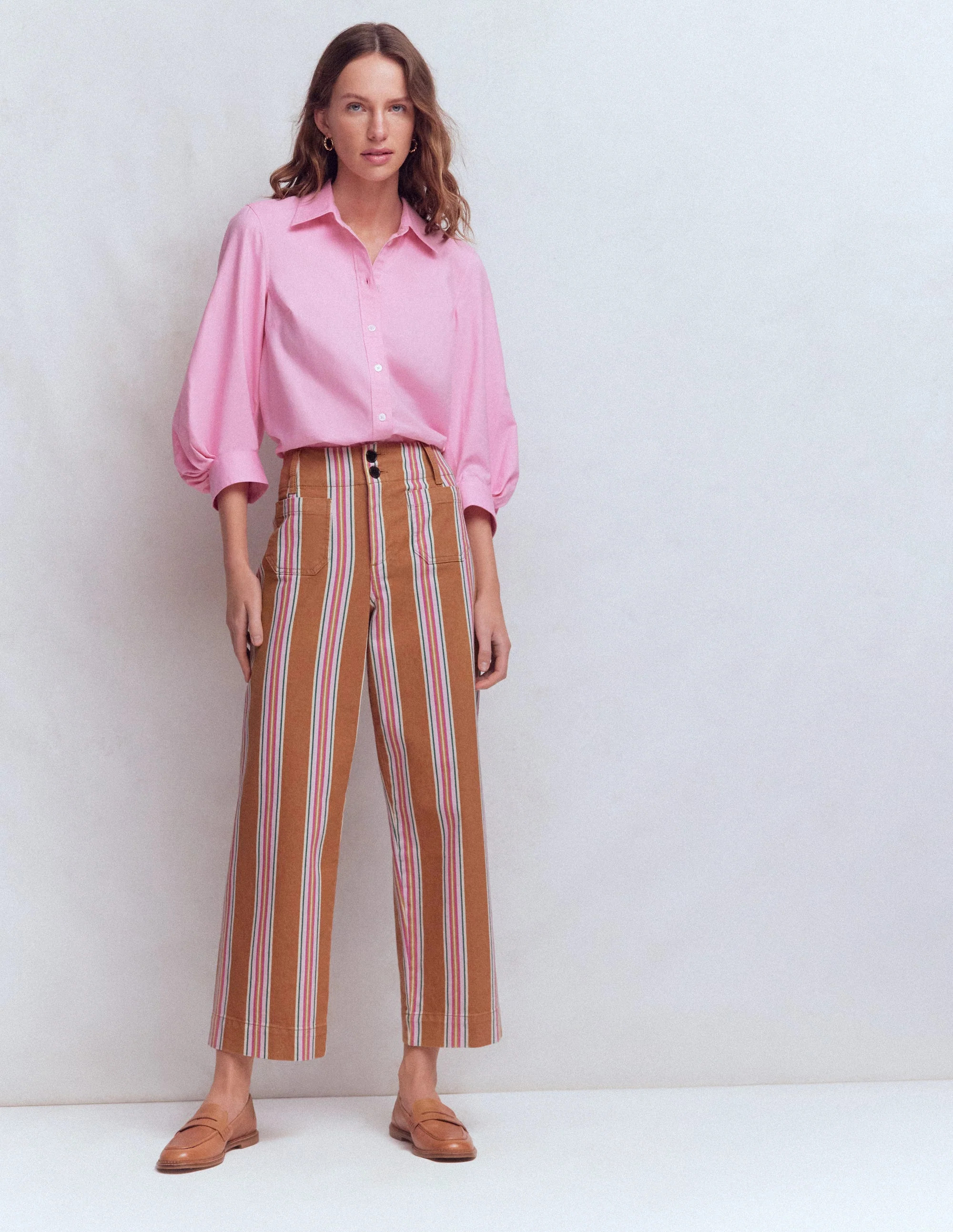 Patch Pocket Cropped Pants-Cognac, Pink Stripe | Boden (US)