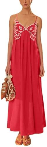 Yuemengxuan Boho Maxi Dresses for Women Spaghetti Strap Flowy Smocked Long Dress Casual Summer Va... | Amazon (US)