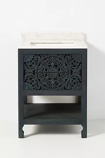 Handcarved Lombok Powder Bathroom Vanity | Anthropologie (US)