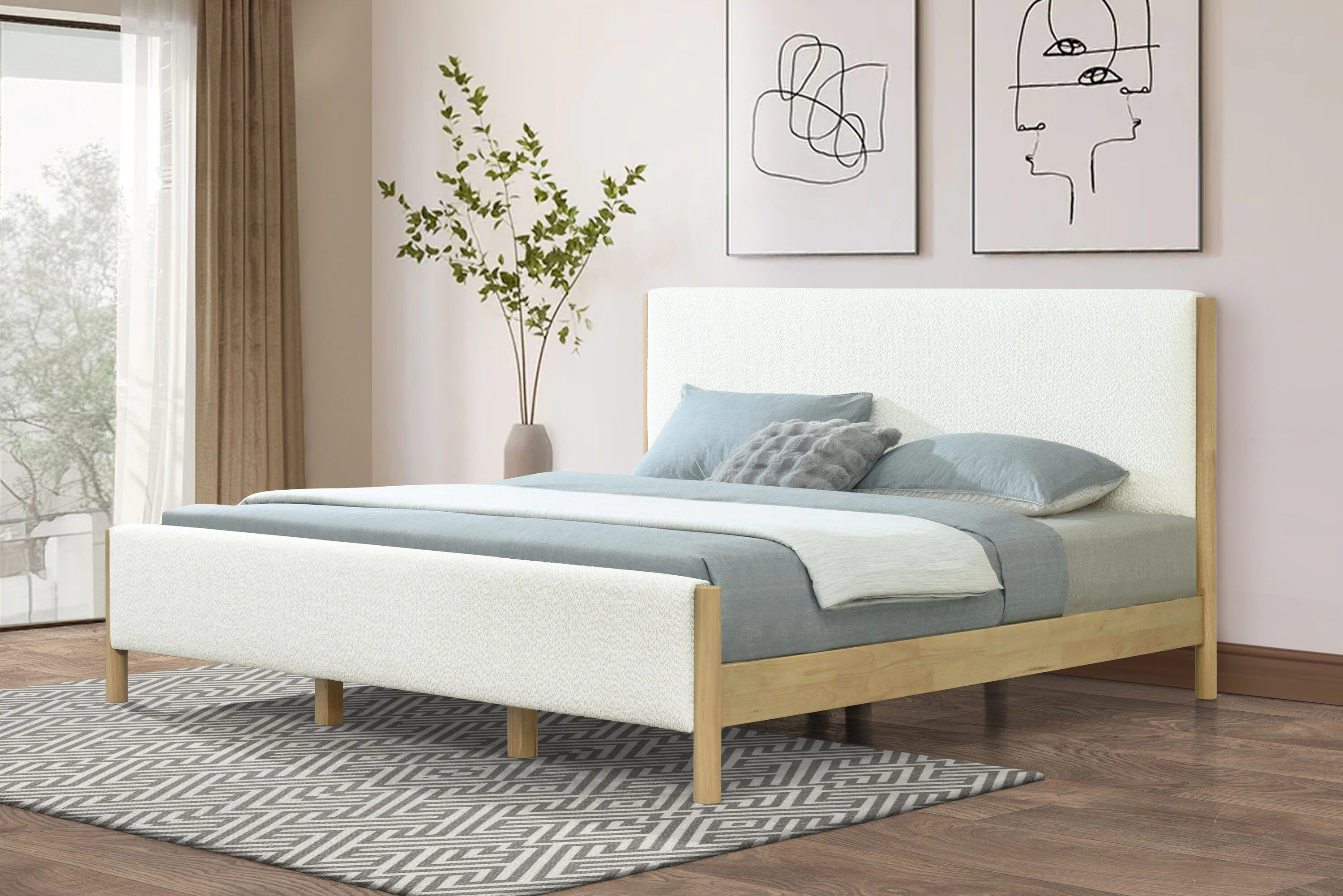 Christopher Knight Home Boucle Upholstered Platform Bed with Rubberwood Legs – King – White | 329051 | Lowe's