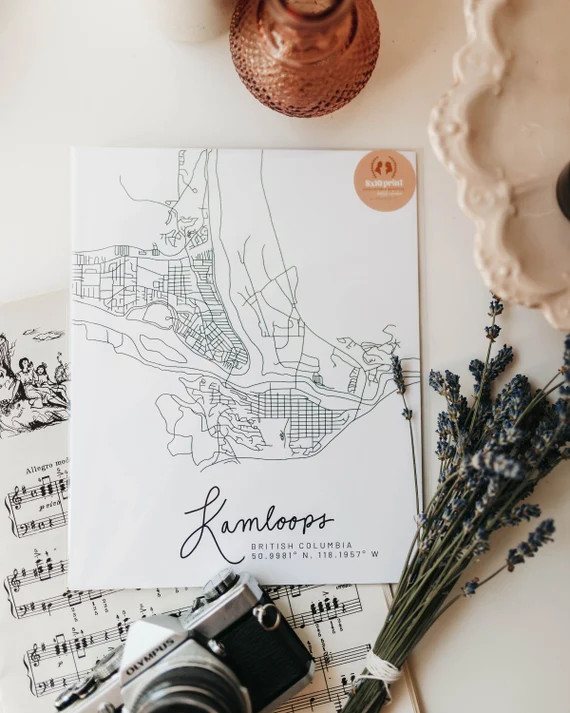 Kamloops Hand Drawn Minimal Map  Kamloops BC Map  Kamloops | Etsy Canada | Etsy (CAD)