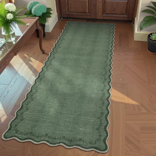 GarveeHome 2x6 Scalloped Washable Runner Rug for Kitchen, Soft Green Hallway Runner Non Slip Entr... | Amazon (US)