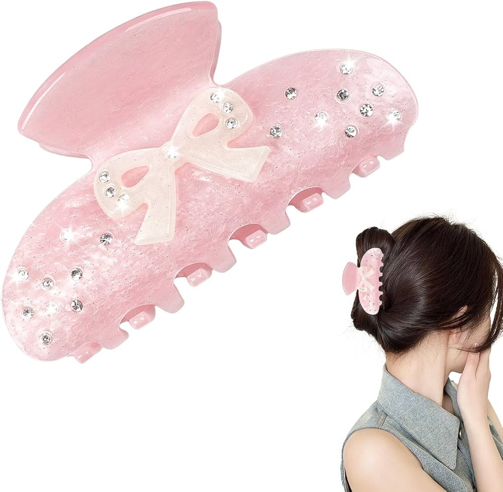 LLMSIX Hair Claw Clips for Women, Pink Hair Clip with Rhinestone, Fashion Non-Slip Bow Hair Clips... | Amazon (US)