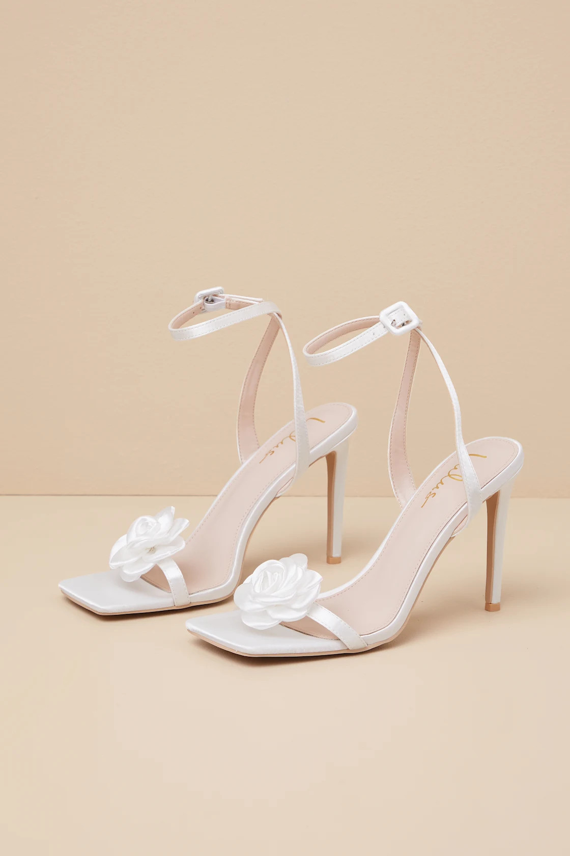 Aerianna White Satin Rosette Ankle Strap Sandals | Lulus