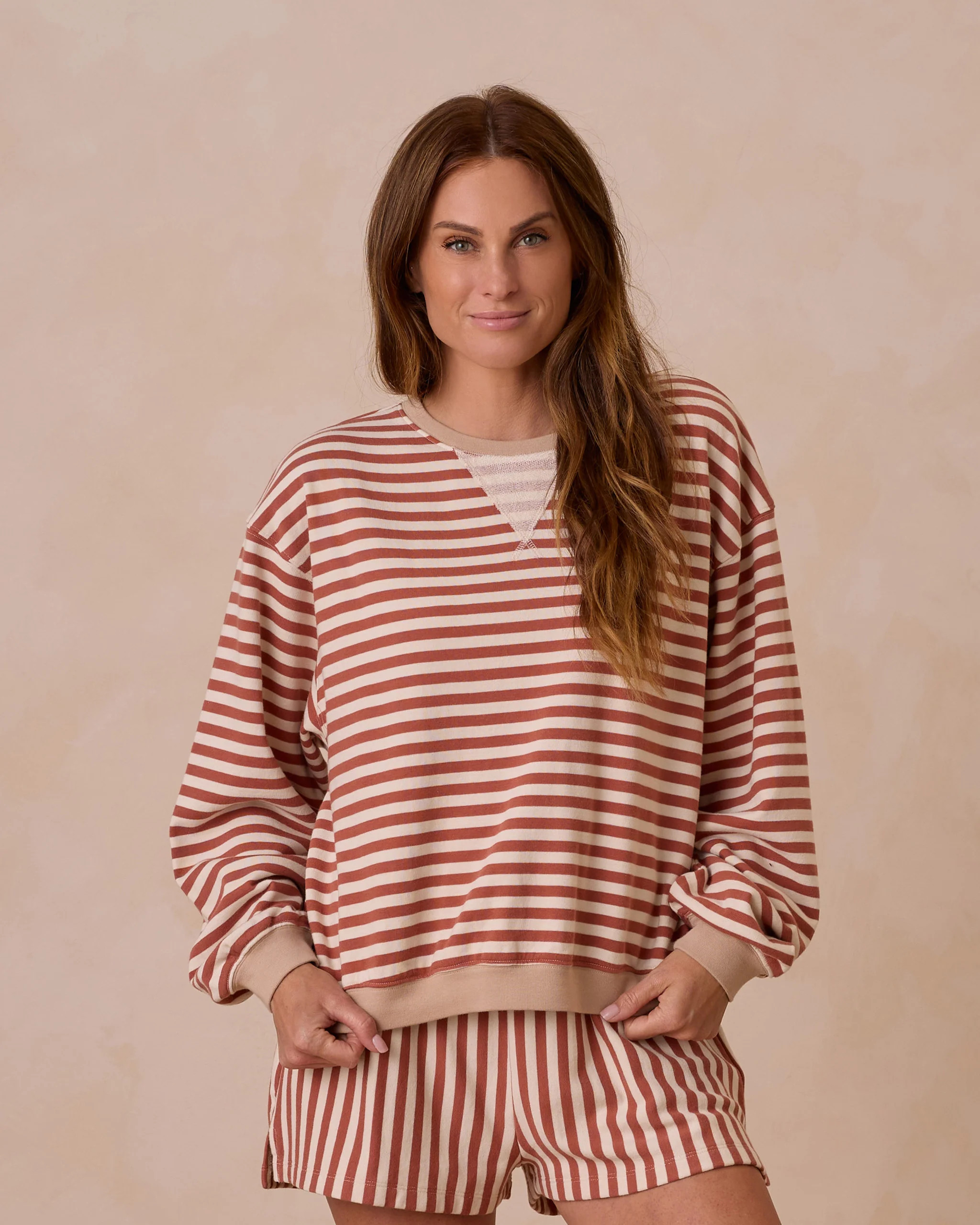 Oversized Crew + Short Set | Poppy Stripe | Rylee + Cru