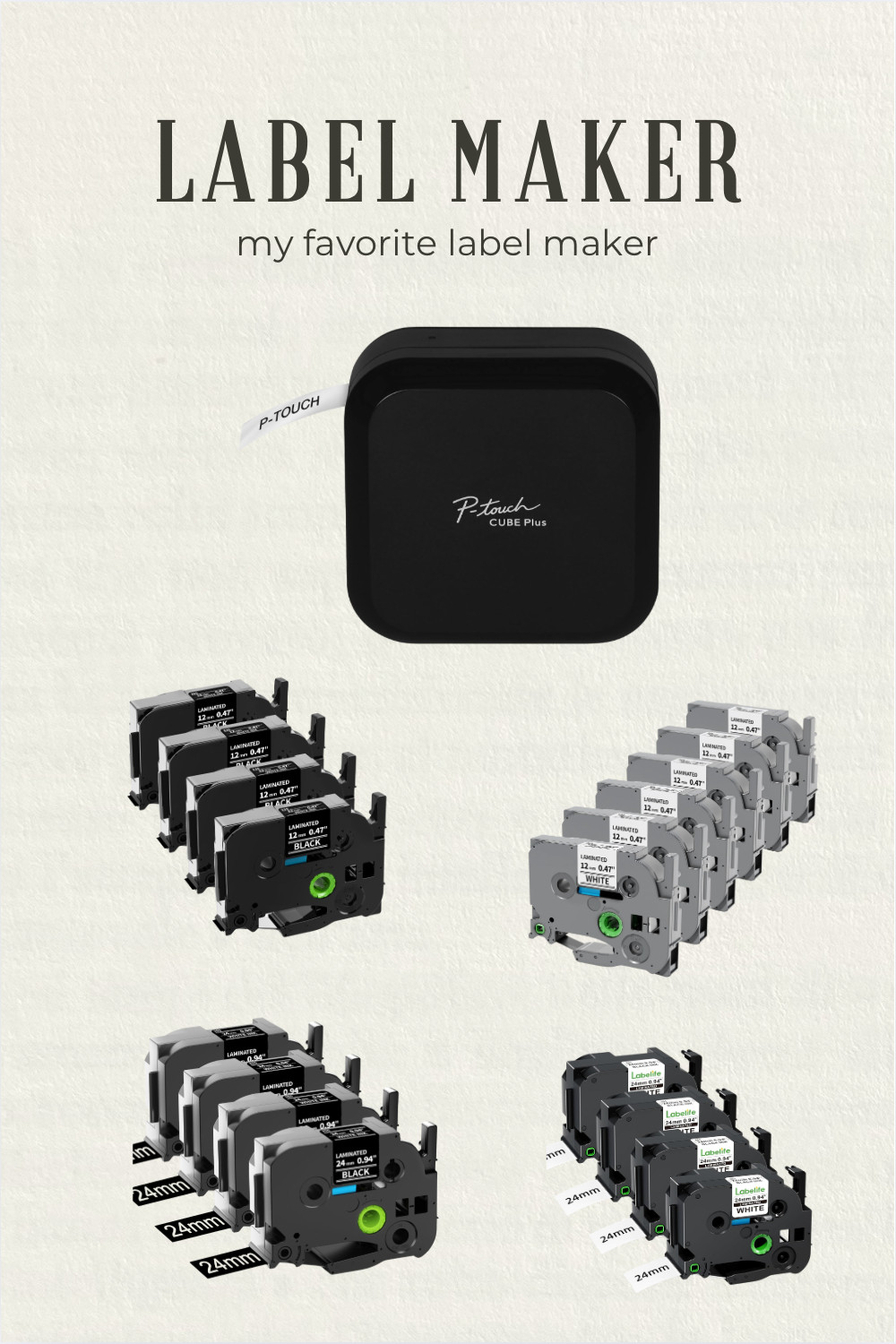 My favorite label maker for home organization. It prints crisp, clean labels and works with multiple tape widths, which makes it perfect for pantries, closets, drawers, and bins. I’m also linking the tapes I use most often. I always keep the 0.5 inch and 1 inch black and white options with me on every job. 

 #LTKHome #LTKFindsUnder50 #LTKFindsUnder100