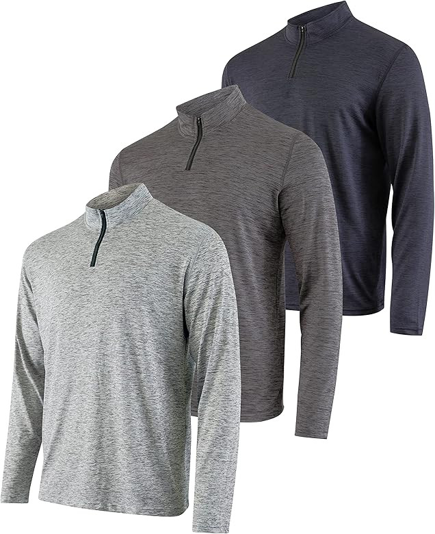 Real Essentials 3 Pack: Men's Dry-Fit Active Quarter Zip Long Sleeve Athletic Performance Pullove... | Amazon (US)