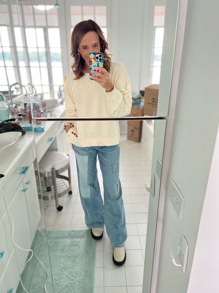 My new selfie mirror until I find mine amongst the boxes 🤦🏻‍♀️

My new nickname is…patches lol!  These jeans are the bomb!  Happy Monday friends❤️

#LTKstyletip #LTKU #LTKfit