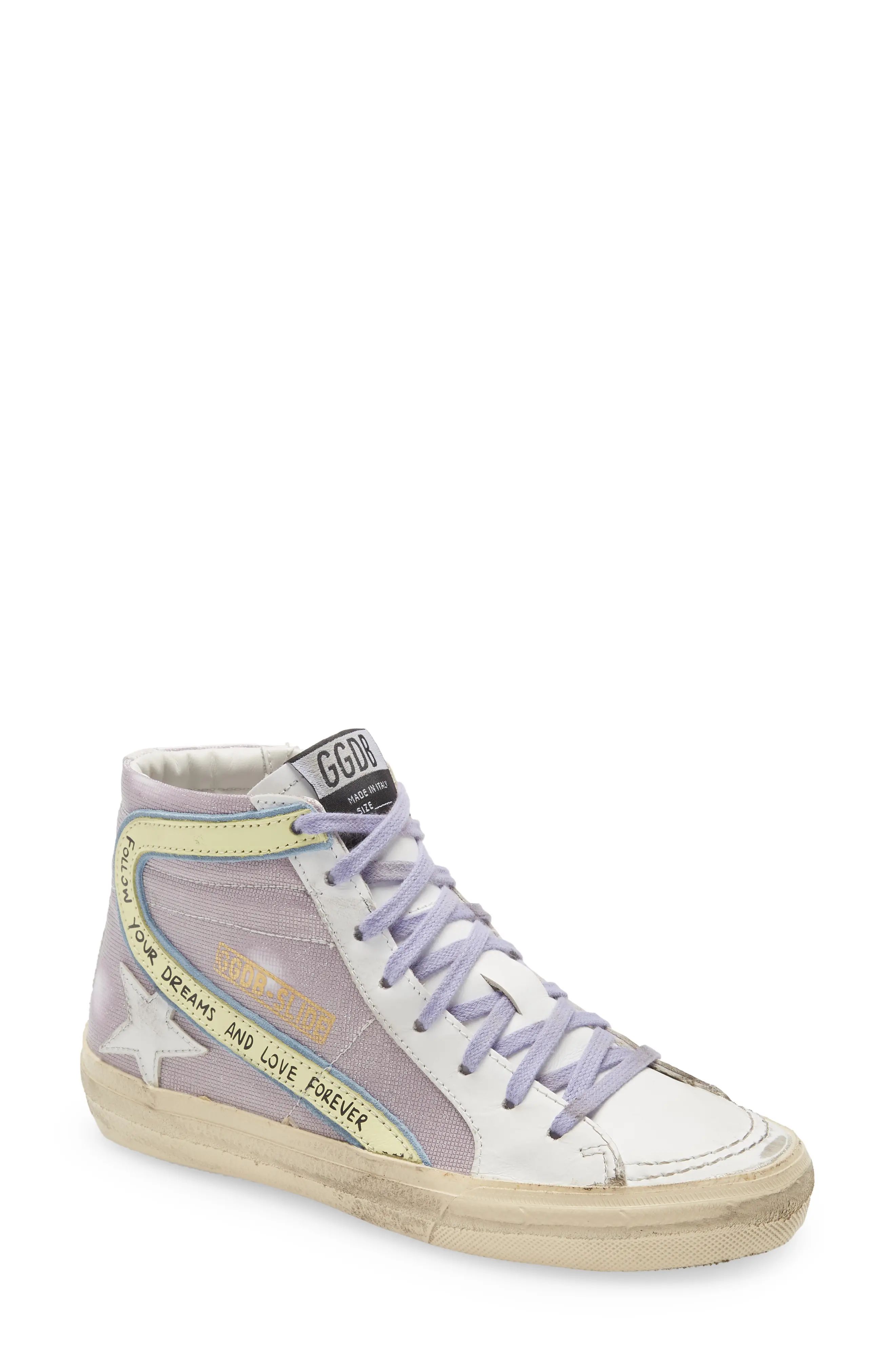 Golden Goose Slide High Top Sneaker in Pink/White/Yellow/Blue at Nordstrom, Size 9Us | Nordstrom