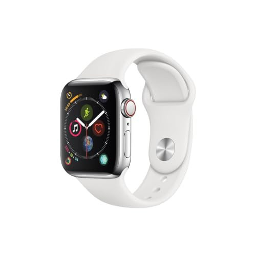 Apple Watch Series 4 (GPS + Cellular, 40MM) - Stainless Steel Case with White Sport Band (Renewed) | Amazon (US)