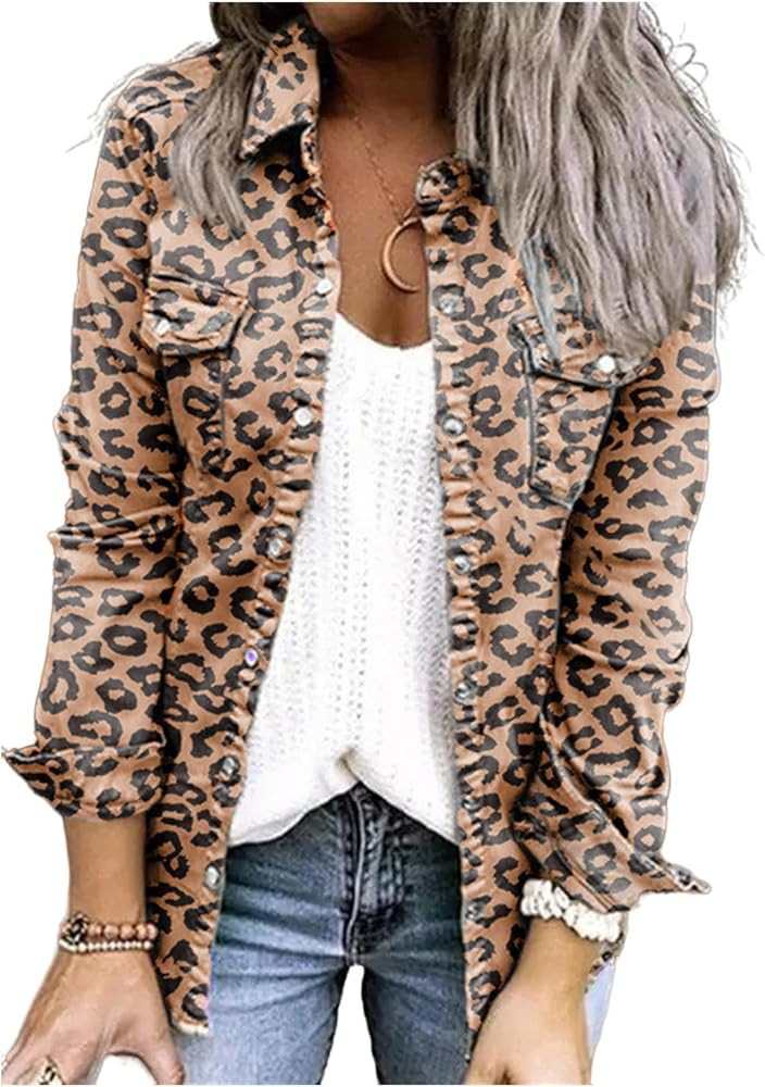 Womens Denim Shirt Jacket Button Down Long Sleeve Shirts Casual Jean Shirt Jacket Distressed Tuni... | Amazon (US)