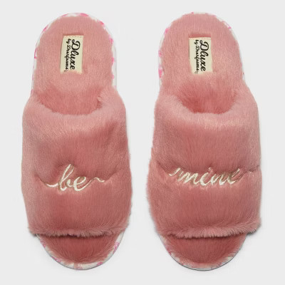 Women's dluxe by dearfoams Be Mine Fur Slide Slippers - Pink | Target