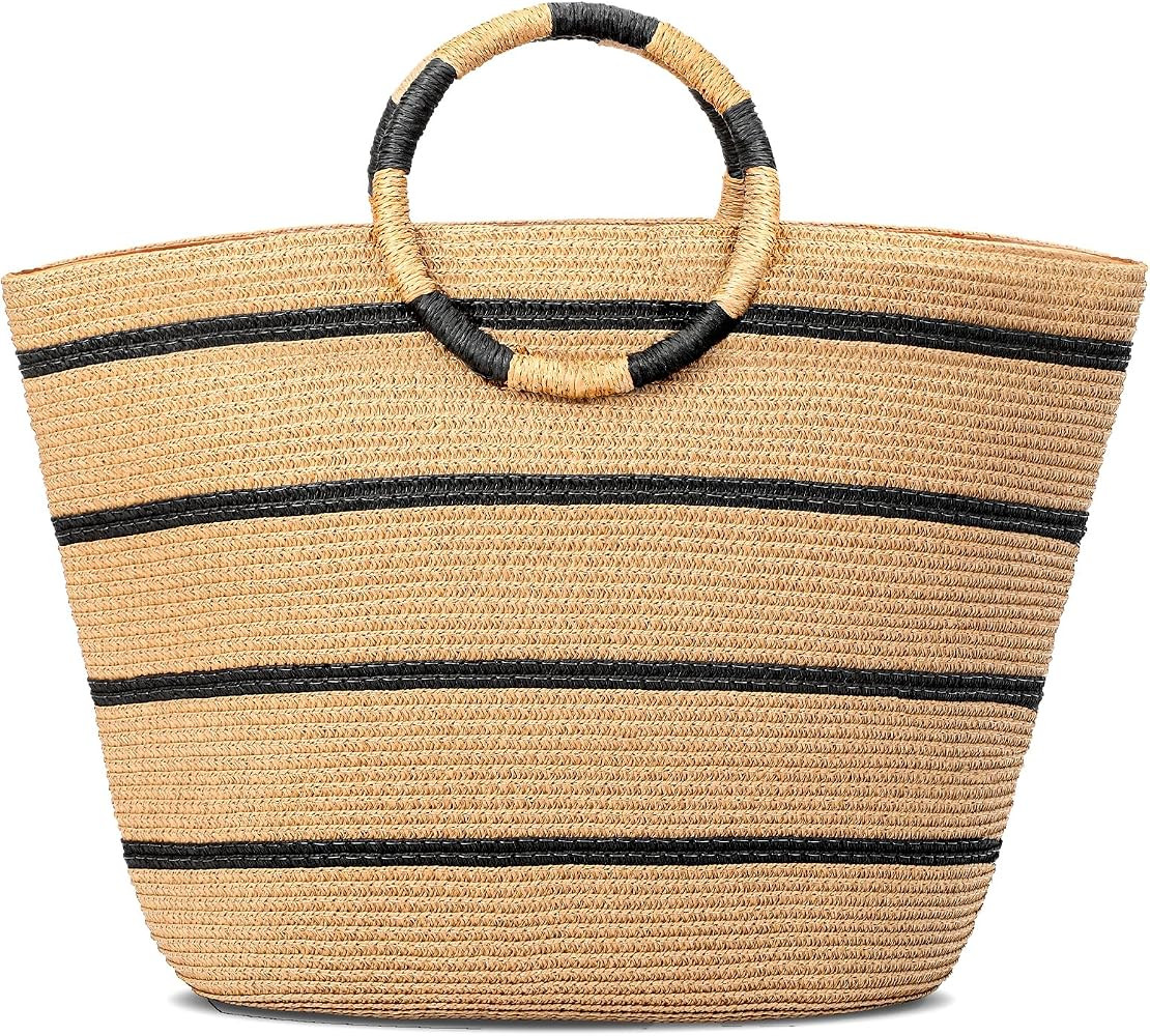 Straw Bag Straw Handbags Tote Bag for Women Straw Tote Bags Rattan Summer Bag Woven Beach Basket Bag Straw Handbag Trendy | Amazon (US)