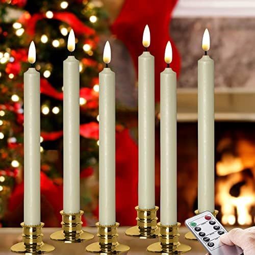 Flameless Ivory Real Wax Taper Window Candles with Removable Golden Candleholders with Remote and... | Amazon (US)