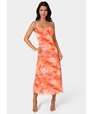 Women's Powermesh Marble Shirred Bust A-Line Dress | Macy's