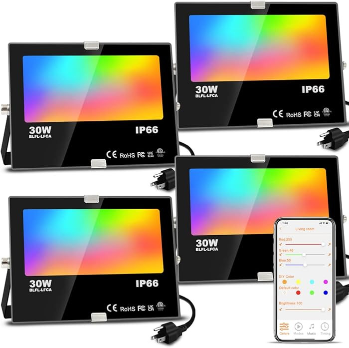 LED Flood Light Outdoor, 300W Equivalent 3000LM Smart RGB Landscape Lighting with APP Control, DI... | Amazon (US)