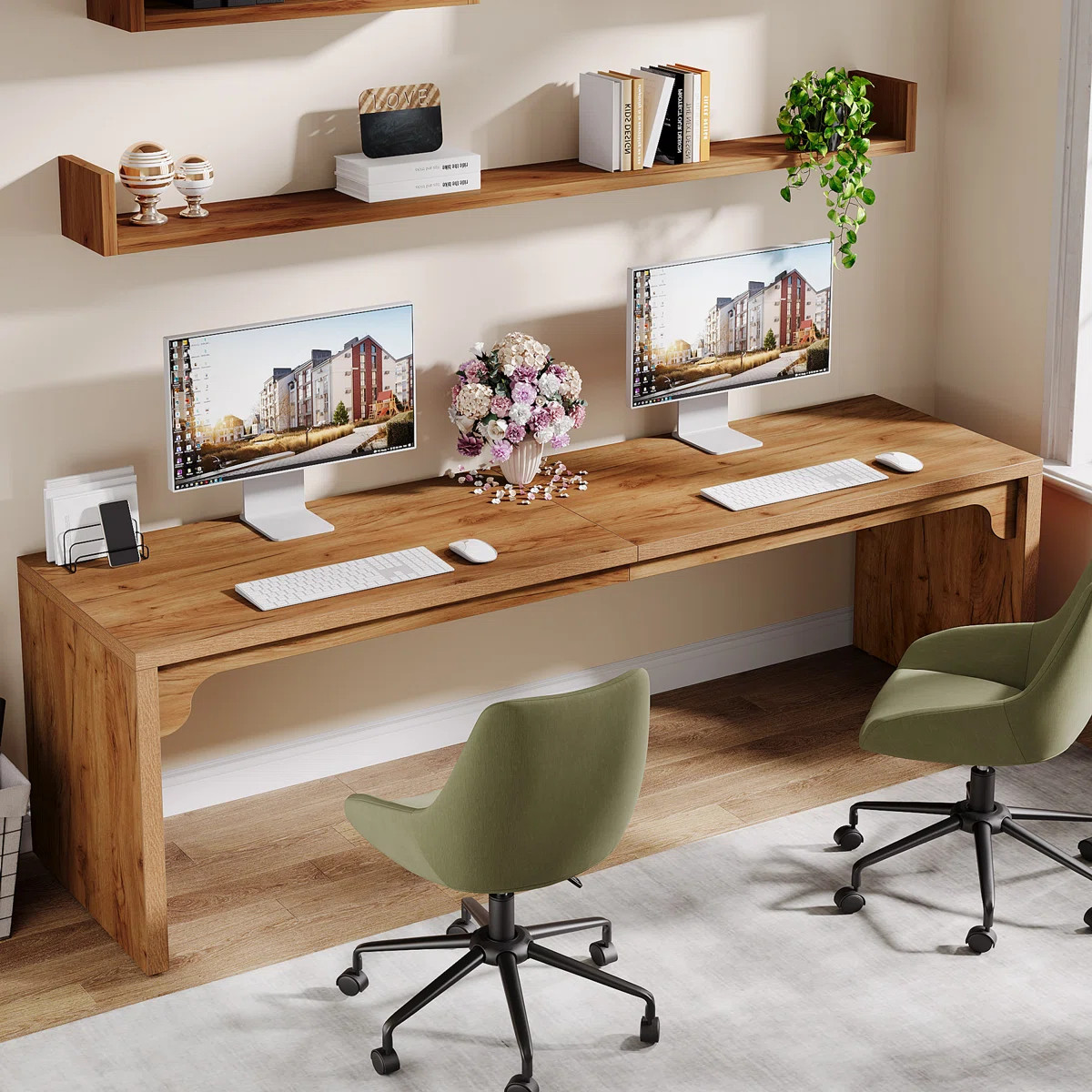 Millwood Pines 78.7" Long Computer Desk, Wooden 2 Person Desk Double Desk & Reviews | Wayfair | Wayfair North America