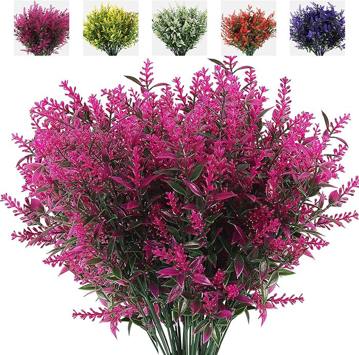 RECUTMS 8 Bundles Artificial Flowers Fake Outdoor Plants Faux Lavender Flower Plastic Shrubs Faux... | Amazon (US)
