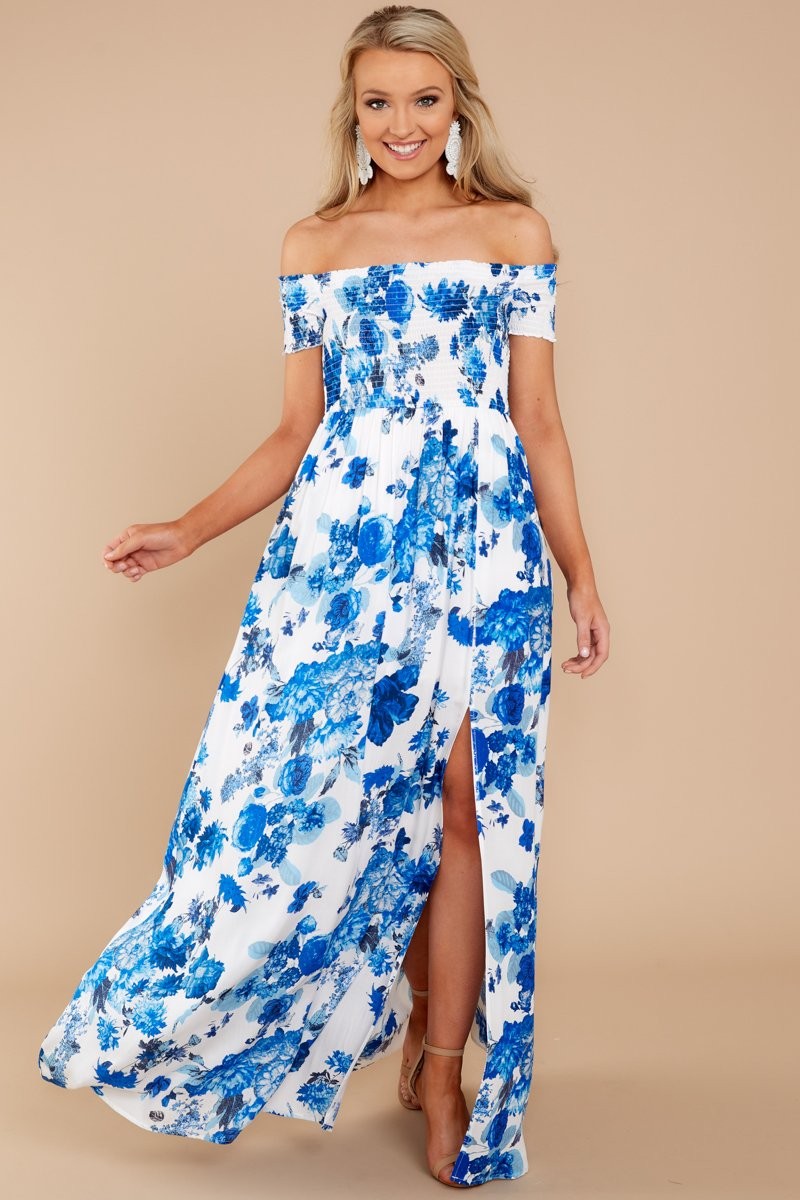Fast Track To You Blue Floral Print Maxi Dress | Red Dress 