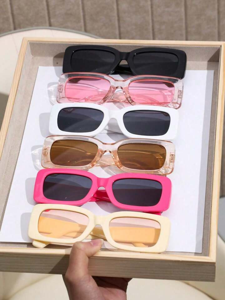 6pcs Women Rectangle Plastic Frame Multicolor Personality Sunglasses For Street-Photography Rave ... | SHEIN