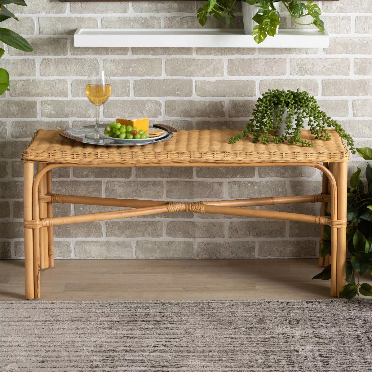 Cacaban Rattan Accent Bench Natural/Brown - bali & pari: Handcrafted, Indoor Furniture, Entryway ... | Target