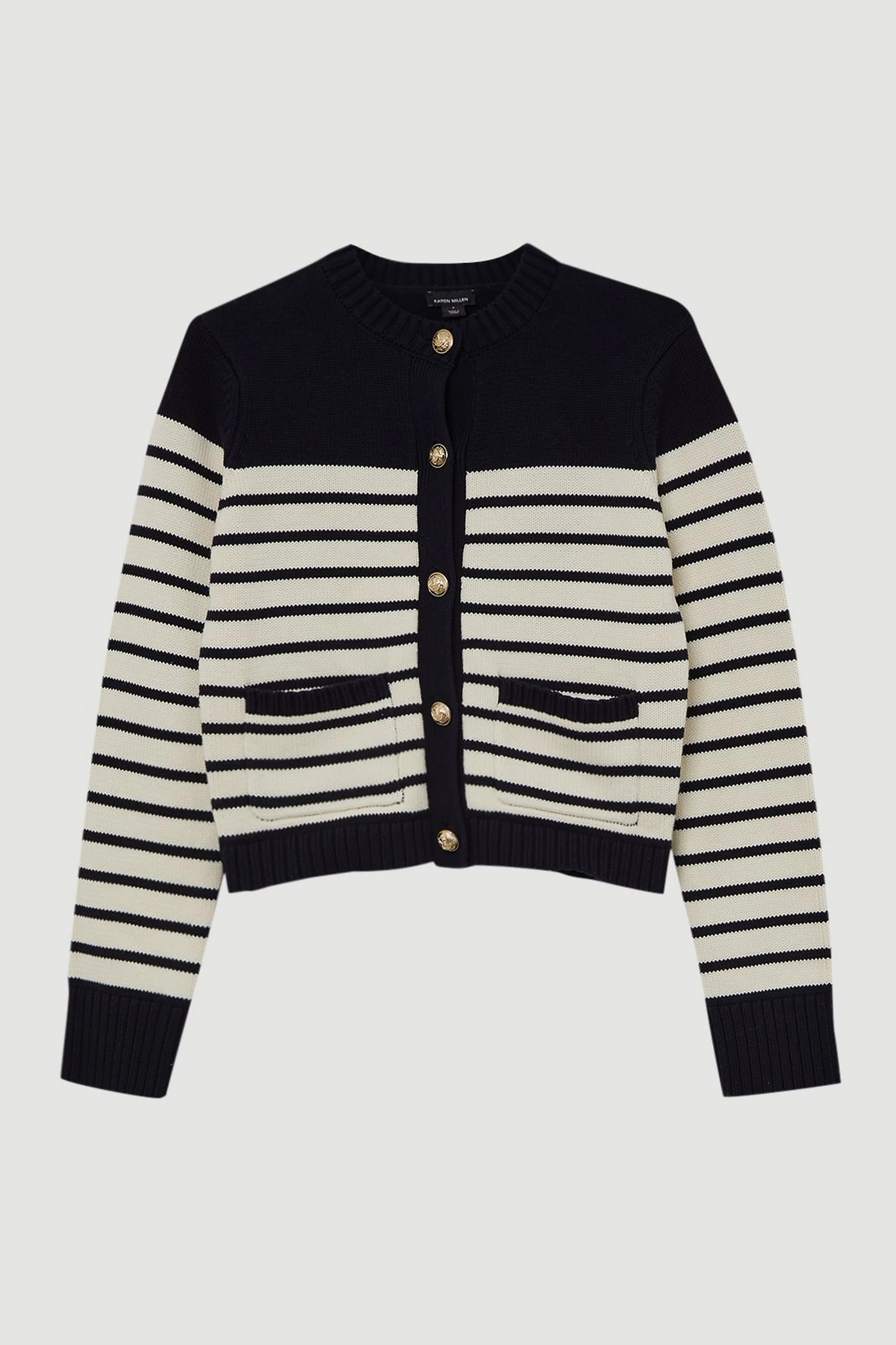 Cotton Cropped Knit Boxy Striped Cardigan | Karen Millen UK + IE + DE + NL