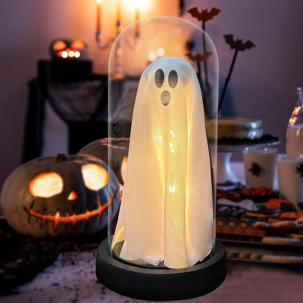 Halloween Decor-Halloween Decorations Indoor-Light Up Ghost in Glass Cloche-Cute Ghost with Light... | Amazon (US)