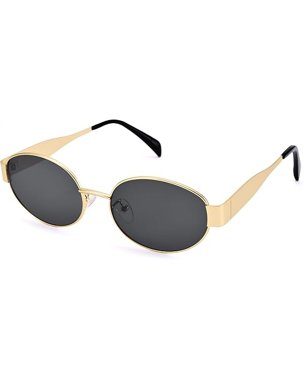 Retro Oval Sunglasses for Women Men - Trendy Gold Sun Glasses - Fashion Metal Frame Shades | Amazon (US)