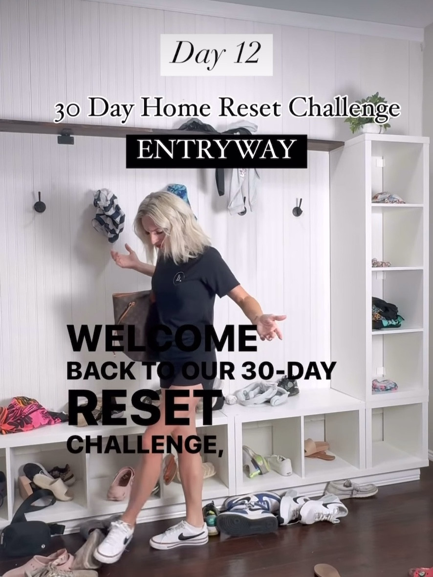 Day 12 of our Hone Reset Challenge! 

Today we are in the entryway of the home! 🏠 This may be your front door, or the door to your garage, but wherever you and your family walk in and drop bags, shoes and backpacks, this is where we want to focus today.

Go ahead and grab your 
✔️black bag for donation
✔️your white bag for trash
✔️basket for items to be put away
⏰set your 30 minute timer and let’s go! 

⭐️ anything that is in this area that you haven’t used in the last 6 to 12 months, is safe to get rid of. We really need to prioritize the space for our most frequently used items.

⭐️Anything that’s here that you want to keep, but doesn’t belong in the space, put that in the basket to be put away after the session.

⭐️space permitting you want to have a spot to hang backpacks, coats, gloves, and hats, shoes, anything that you or your family needs on your way out the door. 

⭐️A way to keep this area clear is by using bins and baskets that don’t have lids, so they’re easy for your family to access. Hooks are great for jackets and bags. If your family has to lift a lid to put something away, they’re probably not going to do it. Make this as easy as possible for your family to follow the system.