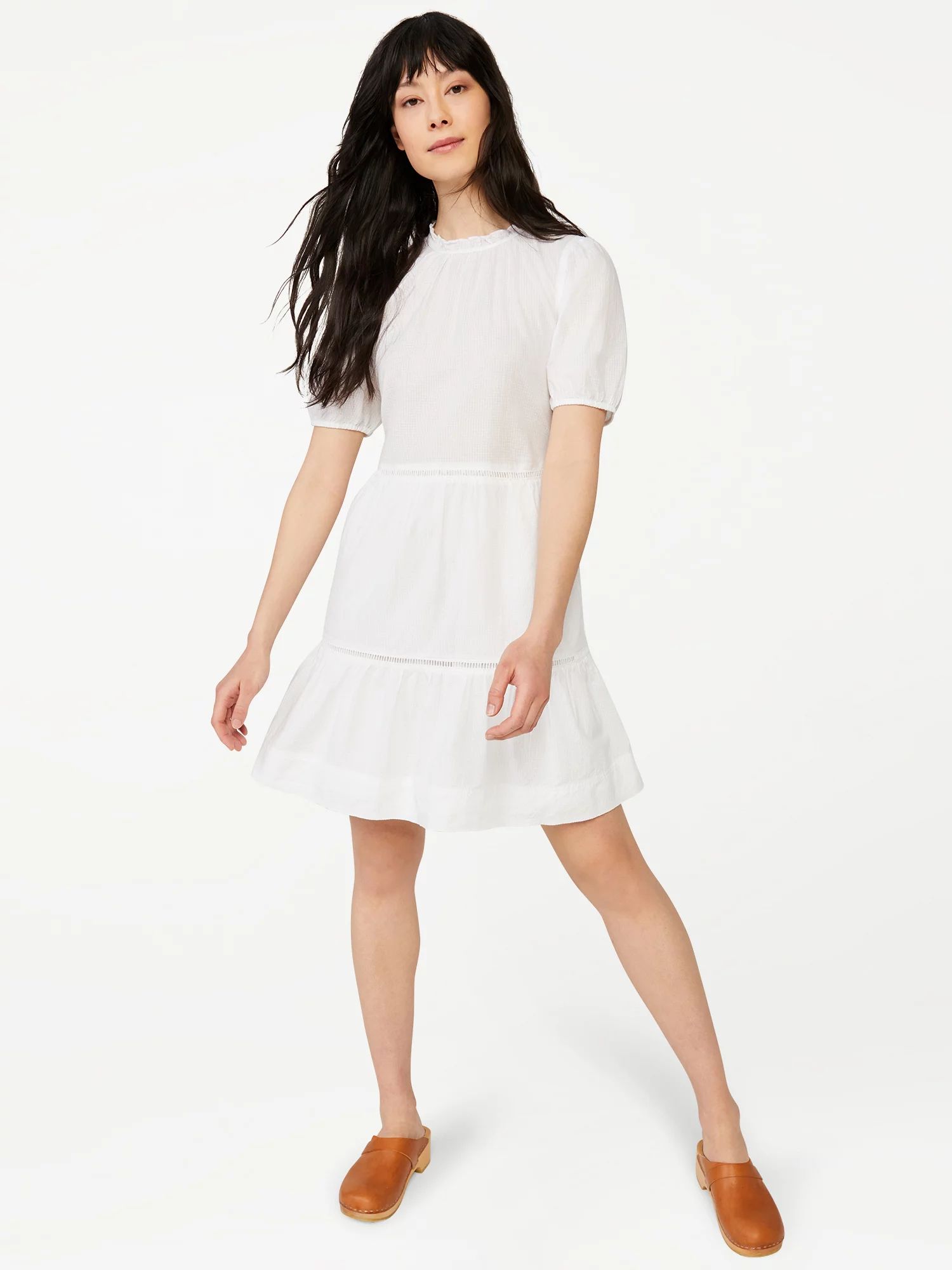 Free Assembly Women’s Tiered Mini Dress with Puff Sleeves | Walmart (US)