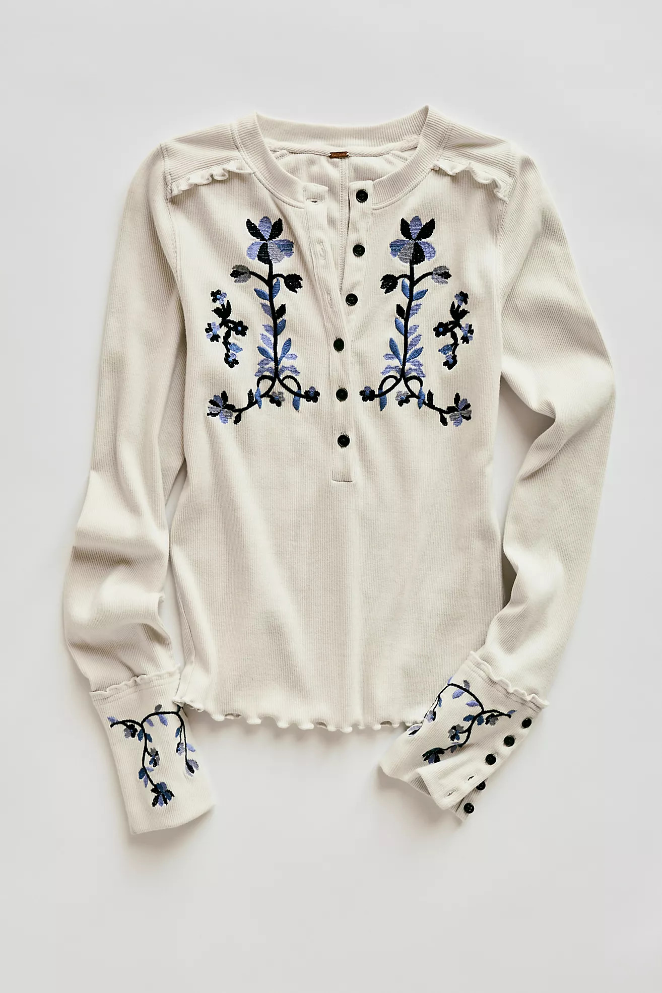 Fleur Embroidered Cuff Henley | Free People (Global - UK&FR Excluded)