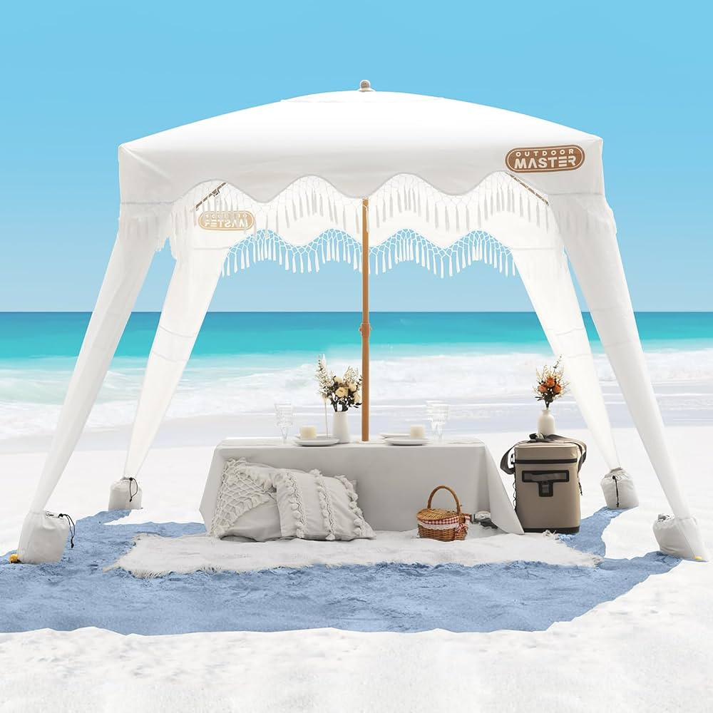 OutdoorMaster Beach Cabana with Fringe, Portable 6' x 6' Beach Canopy, Easy Set Up Beach Shelter,... | Amazon (US)