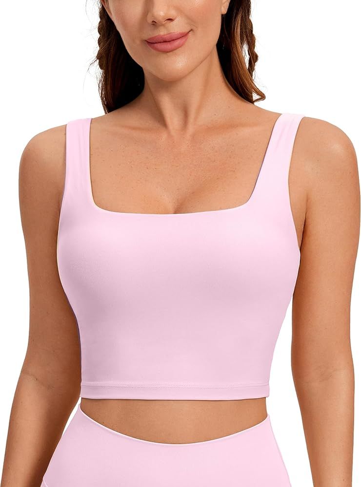 CRZ YOGA Butterluxe Womens Square Neck Longline Sports Bra - Workout Crop Tank Tops Padded with B... | Amazon (US)