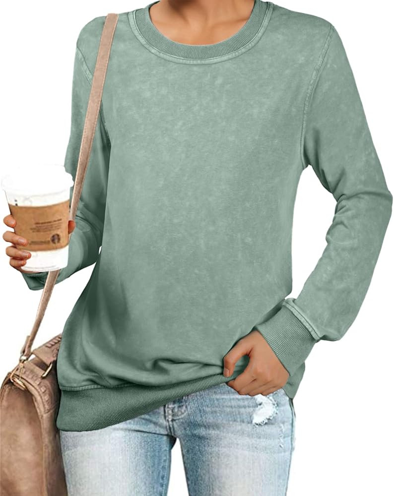 Women Crewneck Sweatshirts Long Sleeve Trendy Distressed Light Weight Pullover Tops | Amazon (US)
